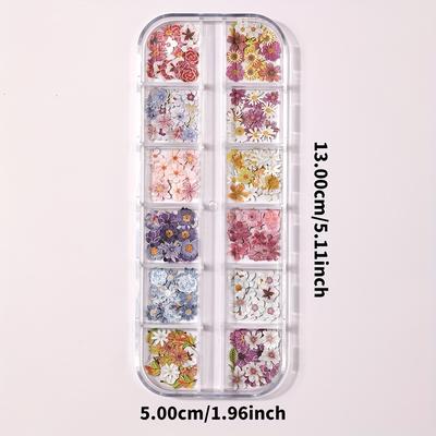 TEMU 12-grid Box Of Spring/summer Flower Nail Art Wood Stickers In Mixed Colors Featuring Small Daisies And Roses For Nail Decoration. Image