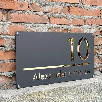 TEMU 2d Flat, Customizable Modern Acrylic House Number Sign – Laser-cut Address Plaque For Outdoor Porch, Contemporary Wall-mounted Design With Golden Accents, Weather-resistant & Image