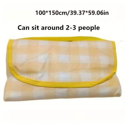 TEMU Flixplany Portable Picnic Mat - Lightweight, Durable Outdoor Beach & Camping Mat With Vibrant Yellow & White Checkered Design, Easy To Clean, Twill Weave, Hiking, Beach & Use, Camping Ma Image