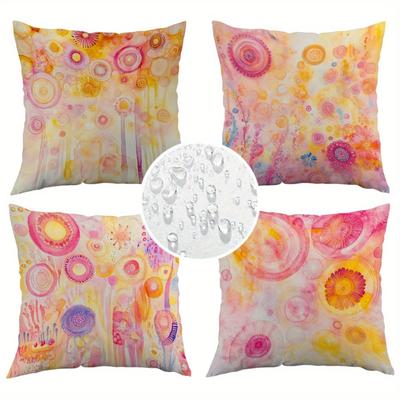 TEMU 4pcs Vibrant Floral & Animal Print Waterproof Outdoor Cushions - Colorful Summer Patio Furniture With Zipper Closure, Machine Washable, Deck, Porch, Or Garden Decor Image