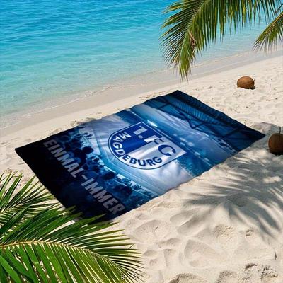 TEMU 1pc Fcm Beach Towel With Team Logo & Stadium Print - Lightweight Polyester Blend, Quick-dry Rectangular Towel For Sports Fans, Pool, Beach, Gym - , Poolside Accessory | Stadium | Quickdry Fabric Image