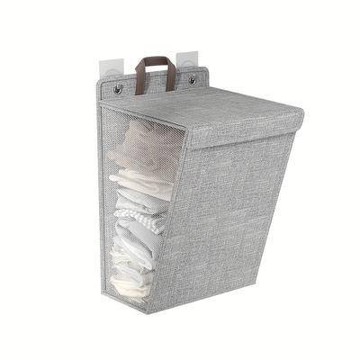 TEMU Wall-mounted Foldable Laundry Basket – Space-saving Canvas Hamper With Handles For Bathroom, Bedroom, Living Room Organization, On Wall, Or Stall, Laundry Room Accessories Image