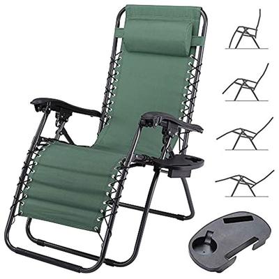 TEMU Garden Chair Armchair 0 Gravity Folding Oxford Steel With Green Tray, Multi-level Reclining Backrest, Soft Padded Headrest, Space-saving Design, Outdoor Furnishing Accessory Image