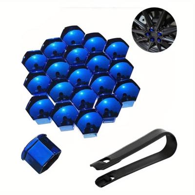 TEMU 20pcs Covers - 17mm/0.66inch Cap Auto Screw Exterior Protection Anti-theft Cap Tire Bolt Cover With Removal Tool(blue) Image