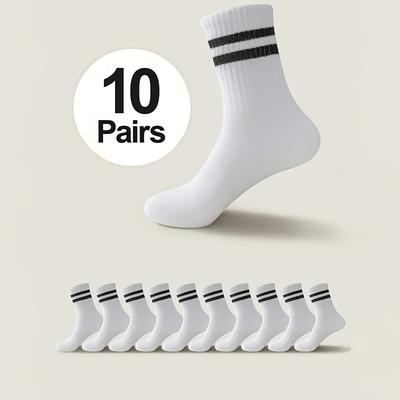 TEMU 10/ Pairs Men's And Women's Striped Breathable, Deodorant And Sweat-absorbing Casual Socks For All Image
