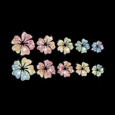 TEMU Pack Of 10 Glitter Flower Car Stickers, Reflective Coating For Body And Bumper Decoration - Self-adhesive, Single Use, Sparkling Floral Pattern Only Car Decal Bumper Sticker Image