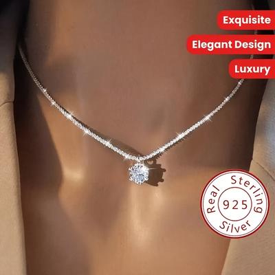 TEMU Pendant Necklace - Exquisite 925 Sterling Silvery, Elegant Design, , Promise, Day Gift, Valentine's Jewelry Treasure Image