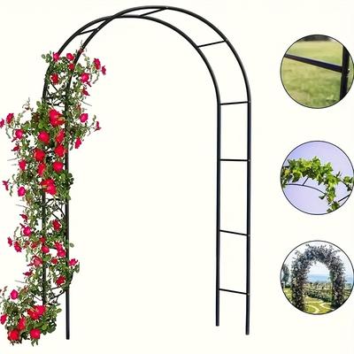 TEMU 1pc Elegant Black Metal Garden Arch - Durable With Floral Topper, Climbing Plants, Roses & Vegetables - Ideal For Outdoor Garden Decor, Balloons & Valentine's Day Display, Garden Decorations Image