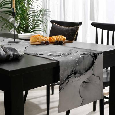 TEMU 1pc Grey Marble Table Runner Tablerunner Dresser Scarves, Modern Abstract Waves Silvery Farmhouse Burlap Kitchen Dinner Cafe Table Runners Table Decor For Wedding Image