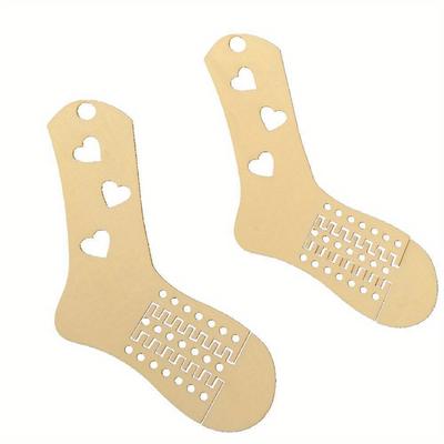 TEMU 2pcs Diy Wooden Knitted Socks , Elastic Cinnamon Color Winter Display Socks Image