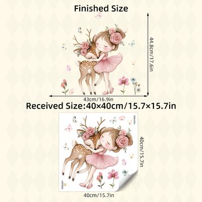 TEMU 1pc Whimsical Deer & Floral Wall Sticker - Removable Pvc Decal With Cute Ballet Dancer & Butterflies, Ideal For Bedroom, Living Room, Or Decor, Decor | Design | , Decorations Image