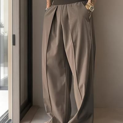 TEMU Men's Spring/summer Casual Pants, Fashionable, Simple, Straight, Wide Leg, Loose Fit, Solid Color, Regular Length, With Pockets, For Adul Image