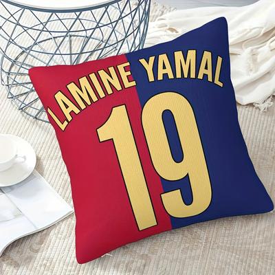 "TEMU 1pc Vintage Polyester Pillowcase, 18"x18", 100% Polyester, Single Side Printing, Football Soccer Barcelona Mar, With Zipper Closure, Machine Washable, No Pillow Core, Suitable For All Room Types" Image