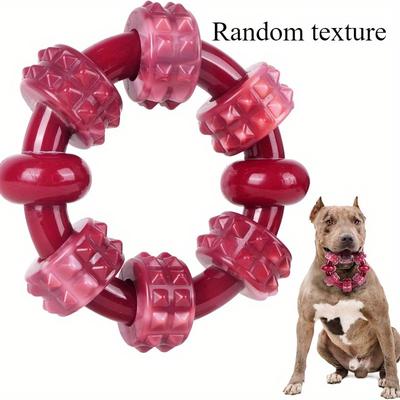 TEMU 1-pack Apasiri Indestructible Rubber Dog Chew Toy - Red & Pink With Textured , Nylon Play Ring For Aggressive Chewers, All Breeds & Sizes, Dog Toy Image