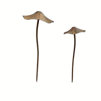 TEMU 2pcs Rustic Metal Garden Stakes, 40cm And Mushroom Combination Set, Garden Decoration, Rust Colored Metal Mushroom Decoration, Suitable For Insertion In Garden Farms And Grasslands Image