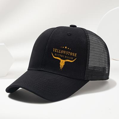 TEMU Logo Baseball Cap - Black Mesh Back Trucker Hat, Hip-hop Style, Casual & Versatile For Outdoor Parties, Machine Washable Polyester, Outdoor Trucker Hat | Stylish Trucker Hat | Mesh Back Ha Image