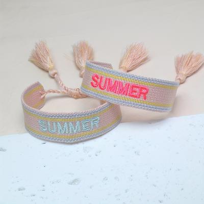 TEMU Set Of 2 Embroidered Summer Handmade Woven Friendship Bracelets For Beach Travel And Vacation In Boho Style. Image