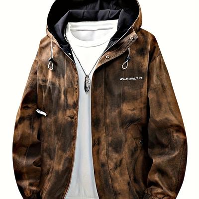 "TEMU Men's Plus Size Hooded Jacket With "superstar" Logo - Black, Casual, Stylish, Zip-up, Polyester Lined, Casual Outerwear|stylish Hooded Jacket|zippered Jacket" Image