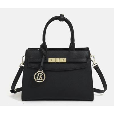TEMU Elegant Black Leather Tote Bag With - , Split-grain Material, Removable Strap, Zipper Closure, , Polyester Lining, Only, Casual Tote Bag|| Leather, Tote Bag Image