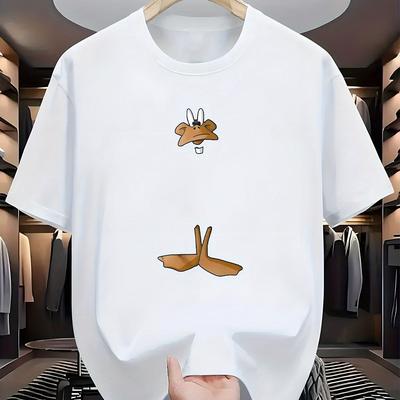 TEMU Men's Casual Summer T-shirt - Soft & Comfortable Round Neck Tee With Unique Design, Machine Washable, Brown, Machine Washable Top | Fun Casualwear | Tshirt, Tee Shirts Image