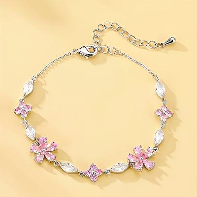 TEMU 1pc Of This Cherry Bracelet With A Delicate Chain Featuring A Flower Element, Making It For Seasonal Wear. The Instant Increase By Taking A Look. Image
