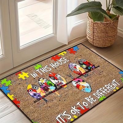 "TEMU Puzzle Design Doormat - Washable Rectangular Mat With "in This House" Motif, Lightweight Polyester Mat For Home, Entryway, Bedroom, Or Balcony Decor, Bedroom Accent | Home Accessory |" Image