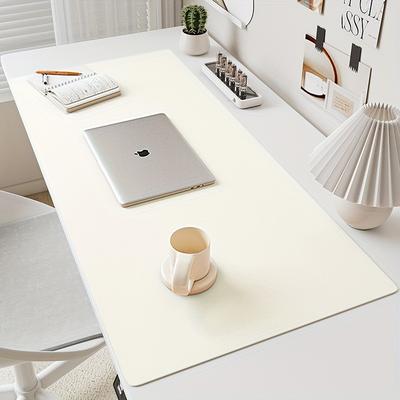 TEMU Extra Large Waterproof Leather Desk Pad, 31.9inch*15.7inch, Non-slip White & Pink Rectangular Mouse And Keyboard Protector For Office Or Home Setup, Stylish Computer Desktop Decor Image