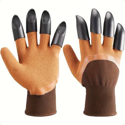 TEMU Gloves With - Suitable For Digging And Planting - Brown With Black Claws Image