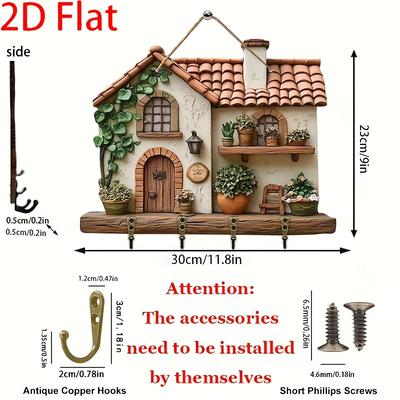 TEMU 1pc, Wooden Crawling Country House Hook- With 4 Metal Hooks( 11.8inch X 9inch), Porch Decoration, Room Decoration, Villa Decoration, Home Decoration Image