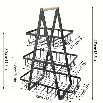 TEMU Storage Basket Three-layer Metal Basket Metal Basket Basket Takeaway Basket Storage Basket Metal Black 33 X 17 Cm Image