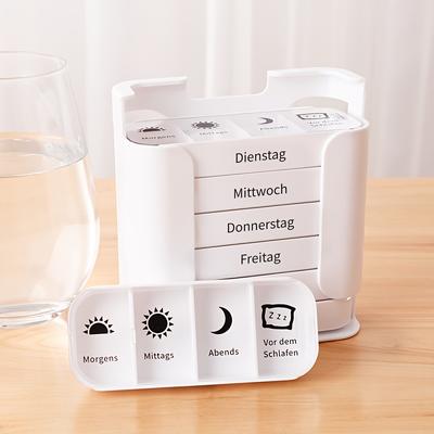 TEMU German Version Pill Box Vanyarlife - Weekly Medication Manager (4 /day) - Portable 7-day Pill Case, Suitable For Morning/afternoon/night, Convenient Carry-on Medicine Box For Elderly Image
