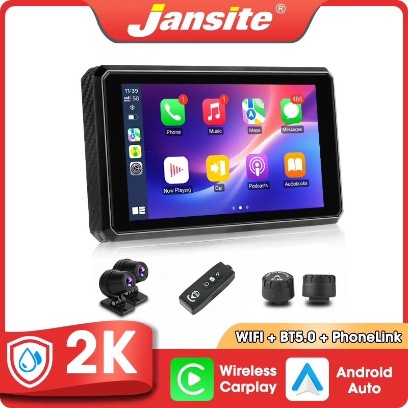 Tragbares 5/5,5-Zoll-GPS für Motorradnavigation kabelloses Carplay Android Auto DVR 2K Fahrtenrekorder Zubehör für Motorradmonitor Image