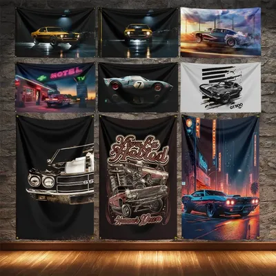 PS modifizierte Super-Rennwagen-Flagge, Polyester, Digitaldruck, Vintage-Banner für legendäre Autos Image