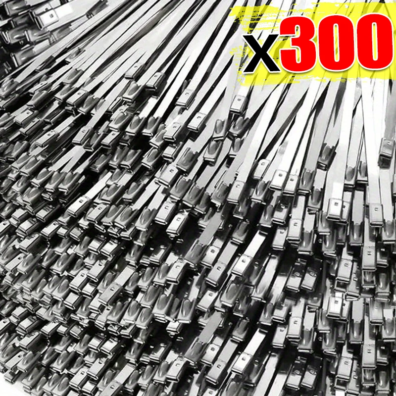 20/300 Stück Metall-Kabelbinder, sicherer selbstsichernder Mechanismus, Edelstahl-Kabelbinder für Auspufffolie, Garage, Outdoor-Befestigungselement Image