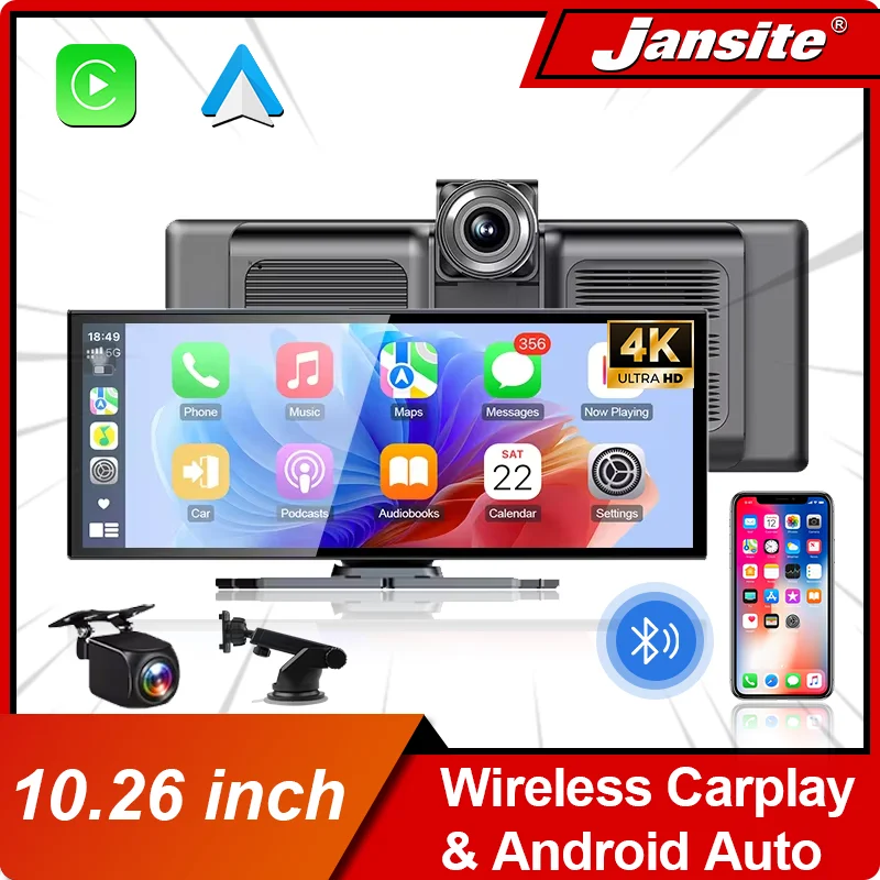 10,26 ''Auto Monitor Dash Cam 4K Auto Spiegel Video Player Drahtlose Carplay Android Auto GPS Multimedia Rück kamera Dashboard Image