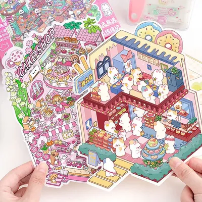 6 in 1 Plus Size Cartoon Märchenbuch Landschaft Aufkleber Sammlung DIY Spielzeug Spiel Bücher Festival Geburtstagsgeschenk für Kinder Image