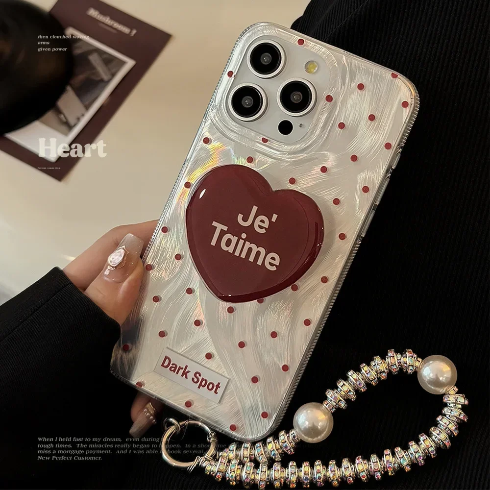 Schwarz-roter Herz-Griff-Tok-Ständerhalter, schillernde Laser-Handyhülle für iPhone 14 Plus 16 15 Pro 13 Pro Max 12 11 X XS Max XR 7 8 SE Image