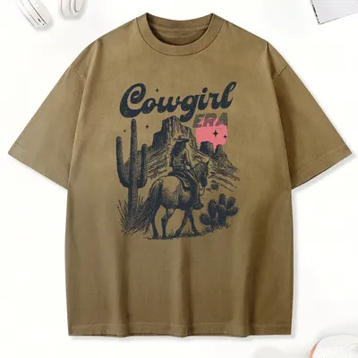 Wüste Cowboy Muster Frauen Tie-Dye T Shirts Casual Baumwolle T-Shirt Atmungsaktive Crewneck Top All-Match Sommer Weibliche kleidung