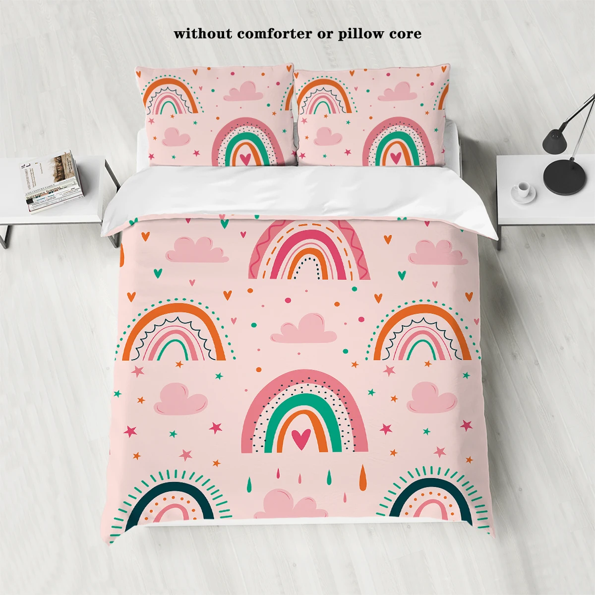 3-teiliger Daunen bett bezug mit Cartoon-Regenbogen muster druck (1 Bett bezug 2 Kissen bezüge, kein Kern) Mädchen bettwäsche set Image