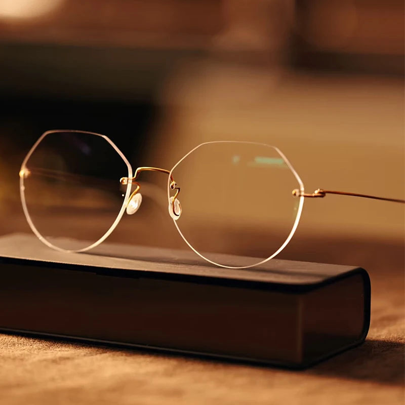 Dänemark Marke Polygon Runde Rahmenlose Brille Rahmen Männer Frauen Mode Reinem Titan Ultraleicht Randlose Brillen Designer Gafas Image