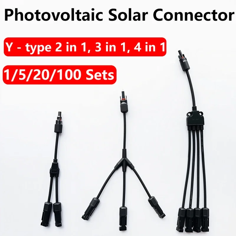 1/5/20/100 Sets Power Solar Connectors 30A Y Branch Cable Solar Cable Parallel Adaptor 1M FF 1F MM Type 1 To 2/3/4 Adapter Image
