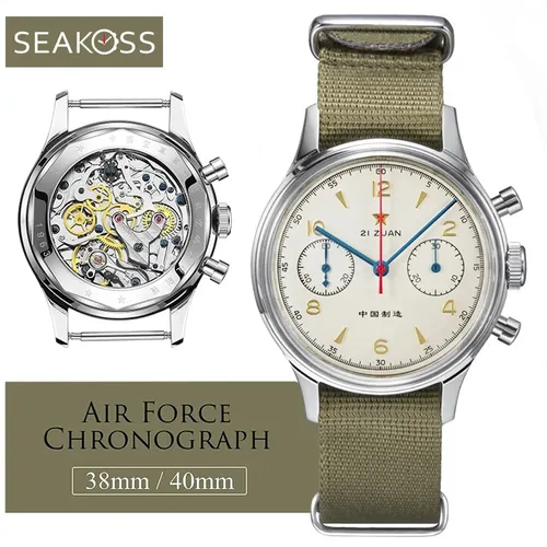 RED STAR 38mm hommes 1963 chronographe montre mécanique pilote avec mouvement mouette ST1901 Air Force Aviation saphir oie 40mm