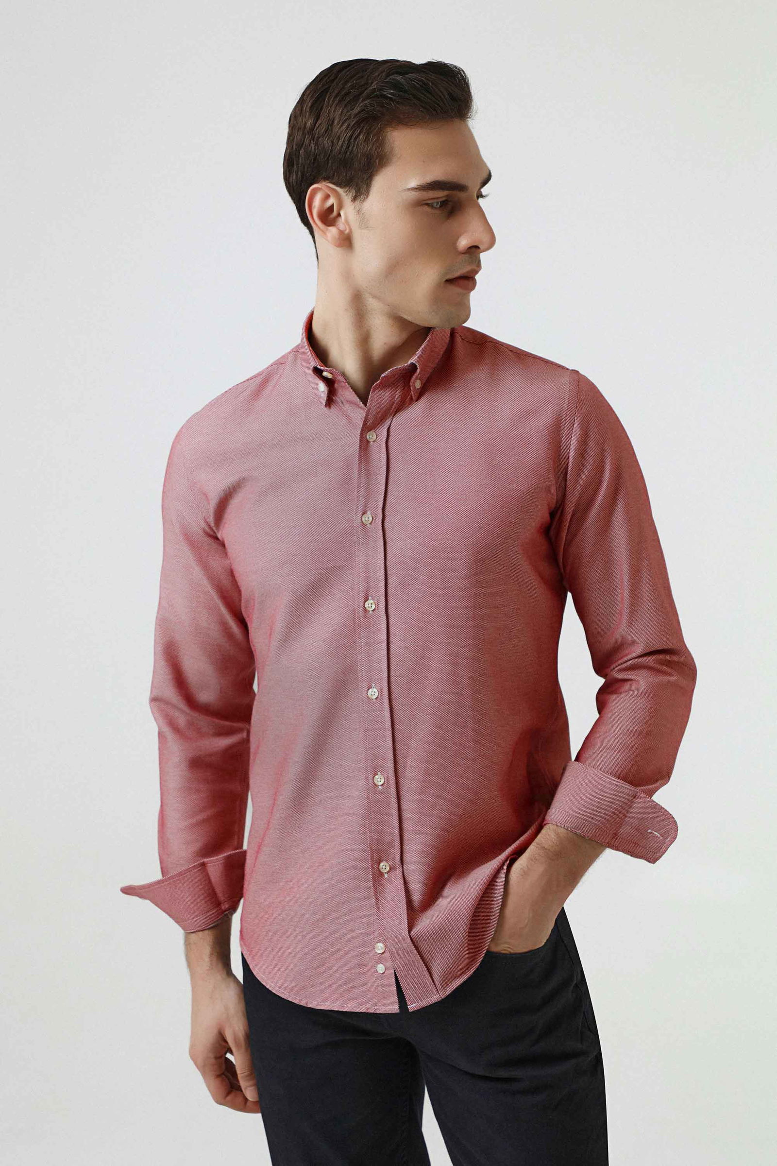 Ds Damat Slim Fit Texturiertes Button-Down Baumwollhemd Image