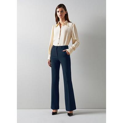 Halina Navy Crepe Flared Tailored Trousers, Spring Navy