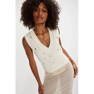 Plumeria Floral Vest Jacket at Free People in Optic White Combo, Size: Medium