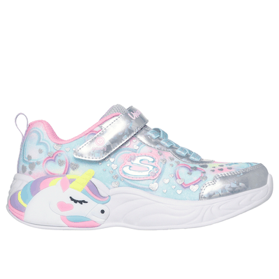 Skechers Girl's S-Lights: Unicorn Dreams - Heart Sparkles Sneaker | Size 2.5 | Silver | Textile/Synthetic