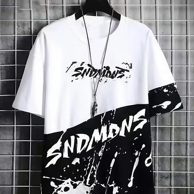 "TEMU Men's 3d Digital Block Crew Neck T-shirt - "sndmns" Graphic Design, Casual & Sporty Short Sleeve Tee For Summer , Machine Washable, Casual Sportswear | Dynamic Print Tee | Fabric" Image