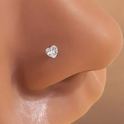TEMU 1pc Mini Heart L-shaped Nose Stud - Alloy Nose Piercing Jewelry, Cute Style For Parties & Music Festivals Image