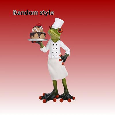 TEMU 1pc Whimsical Countryside Cute Frog Ornament - Durable Pvc, Chef-themed Design With Red Hat & Serving Tray, Desktop, Tv Cabinet, Living Room, Or Garden Decor Image