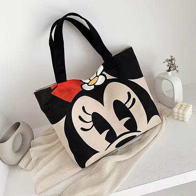 TEMU Mouse Canvas Tote Bag - Large Capacity, Stylish Design With Laptop Sleeve, Ideal For Work & Daily Use, Gift, Everyday Tote Bag| Accessory|durable Zippers, Mouse Ears Tote Bag Image